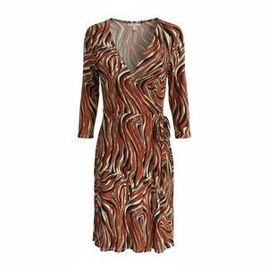 Elegant Brown Patterned Long Sleeve Dress